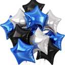 Blue Silver Star Balloons,10Pcs Black Silver Star Shaped Foil Balloons,18Inch Black Blue Helium Balloon for Graduation,Birthday,Anniversary,Wedding Party Decorations