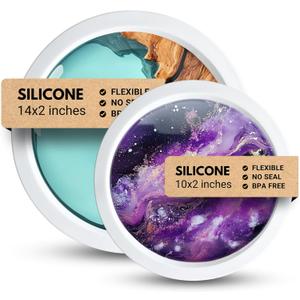 Alaskey Premium Round Resin Table Silicone Mold 14"x2" and 10"x2" | Durable, Reusable, No Seal Required | Large Epoxy Resin Mold for DIY River Table, Coasters, Cutting Boards, Charcuterie, and Crafts