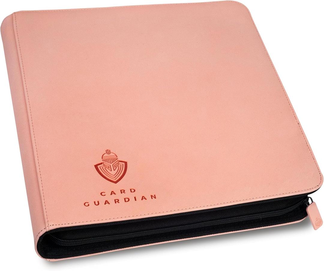 Card Guardian - 12 Pocket Premium Binder with Zipper for 480 Cards - Side Loading Pockets for Trading Card Games TCG (Pink)