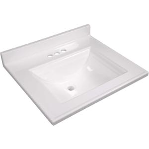 Design House Camilla Vanity Top, Cultured Marble, Centerset Mount, Integrated Backsplash, Stain Resistant, Rectangle Bowl, White, 25 in W x 22 in D x 12.5 in H, Item 557629-WHT