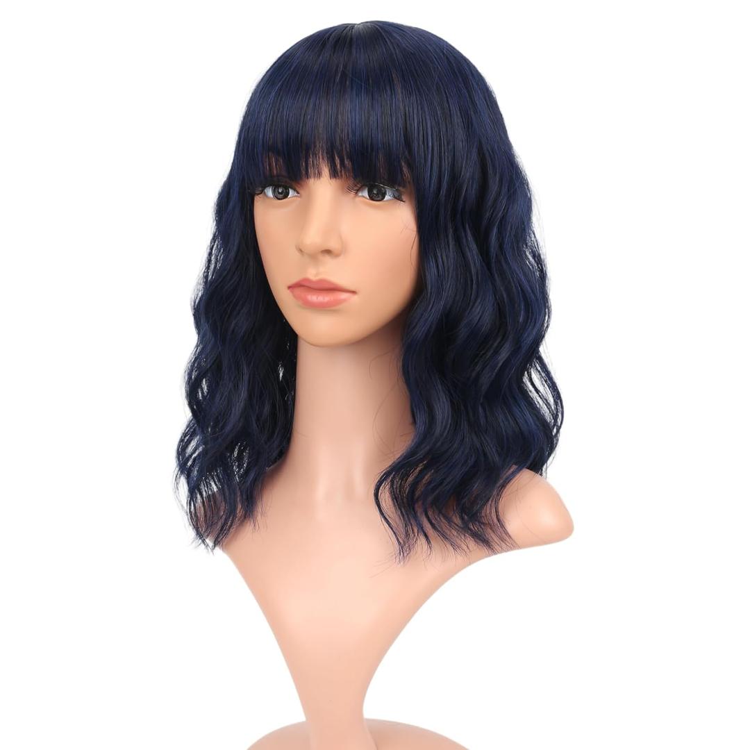 Pastel Brown Wavy Bob Wig for Women, Short Shoulder Length Synthetic Wig with Bangs, Matte Natural Realistic Look Lightweight Hairpiece, Dark Brown Color for Daily Wear & Cosplay Costume (14 Inch)