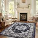 Modern Area Rug 5x7 Feet Soft Polyester Floor Rug for Living Room & Bedroom Lightweight, Durable, Low-Pile Carpet 0.2" Thick Easy Care (Black&White, 5x7)