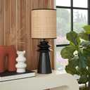 Nourison 22" Black Ceramic and Straw Tiered Table Lamp for Bedroom, Living Room, Console, Entryway