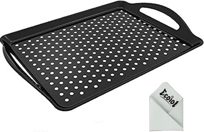 ECOIOU Non Slip Food Serving Tray with Handles, 4-Pack Rectangle Anti-Slip Non-Toxic Dishwasher Safe Tray for Snack Fruit Dessert Breakfast Drink,Black