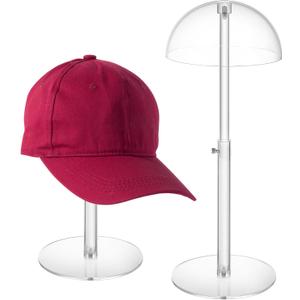 Clear Acrylic Hat Display Stand Height Adjustable, Countertop Domed Hat Holder for Baseball Caps Cowboy, Wig Head Counter Stand for Closet (PATENT PENDING)