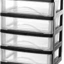 BYCY 4-Drawer Clear Stacking Desktop Organizer for Office Supplies Small Business Organization, Stackable Storage Drawers Plastic Storage Bins For Kitchen Cabinets, Pantry, Home Organization (Black)