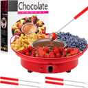 Lallisa Electric Fondue Pot Set, Chocolate Fondue Kit, Electric Fondue Maker, detachable Serving Trays with 4 Roasting Forks, gift Set for Date Night House Warming Melting Parties (Red)
