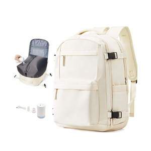 Vacuum Travel Backpack with Air Pump 18x14x8 inches Laptop Personal Item Carry on Flight Approved Compression Vacuum seal Travel Essentials Backpack Space Saver Bags Storage Men mochila de viaje Beige