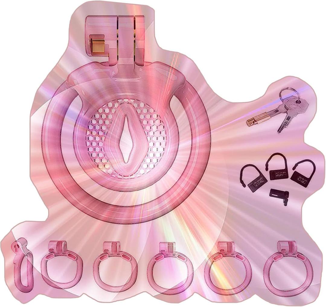 Male Flat Protective Cage with 5 Rings, Lightweight Flat Cage for Men -USHA18a (Pink)