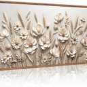 CHDITB 3D Textured Sculptural Wheat Bloom Wall Art,Neutral Beige Wall Decor | Floral Relief Canvas Painting, Warm Soothing Nature‑oriented Artwork Visual Prints for Living Room Bedroom Cottage 40"x20"