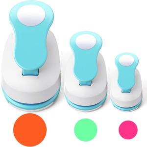 Chengu 3 Pack Craft Paper Punch Circle 2, 1 and 5/8 Inch Punch Paper Punchers Round with 10 Pcs Sticker, Cutter Blue for Card Making Scrapbook DIY Albums Photos Office Supplies
