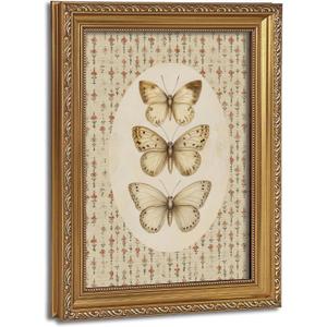 Vintage Gold Framed Wall Art for Living Room Retro Floral Butterfly Canvas Prints Home Decor Painting Picture Bedroom Wall Decor Gifts for Friends or Family 12x16in