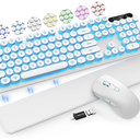Wireless Keyboard and Mouse Backlit - Typewriter Keyboard with Retro Round Keycaps, Detachable Wrist Rest, Light Up Letters, 2.4G Rechargeable Combo for Mac, Windows, PC, Laptop, Trueque (White)