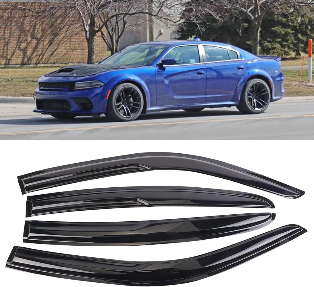 Tape-on Side Window Visor Deflector Rain Guard Set for 2011-2022 Dodge Charger Side Window Visor Rain Sun Wind Deflectors Guard Vent Shade Black 4 PCS 94313