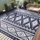 OLANLY Outdoor Rug Waterproof 10x14 ft, Reversible Outdoor Plastic Straw Rug, Boho Patio Rug, Indoor Outdoor Carpet, RV Mat Outside for Patio, Camp, Picnic, Balcony, Deck, Backyard, Navy & White