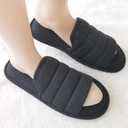 ofoot Mens Cotton Open Toe House Flat Slippers,Male Breathable Summer Indoor Slides, Memory Foam Anti Slip Sole
