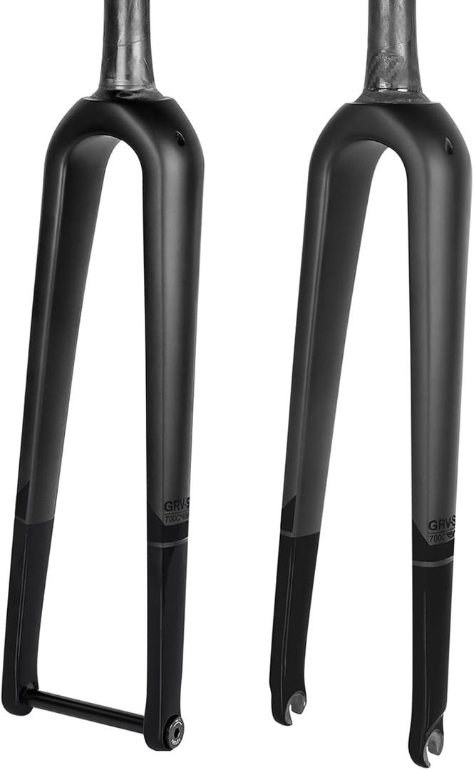 BUCKLOS Gravel 700C Carbon Fiber Road Bike Rigid Fork, QR 9mm/100 * 12mm Thru Axle, 1-1/8 Threadless Tapered Tube Super Light Bicycle Front Forks