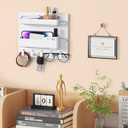 Bedside Shelf Wall Mount, Adhesive Bedside Shelf Accessories Organizer with Hooks and Cable Clips, Dorm Bedside Wall Storage for Phone, Remote, Earphone, Kindle, Plastic (5 Hooks Style)
