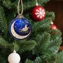 2 x Stained Glass Christmas Decorations, Santa Claus On The Moon Star Suncatcher for Window Christmas Tree Hanging Ornaments Blue Sun Catcher Xmas Decor Gifts for Women Men Mom Nana Friend (3.1x3.5 IN)