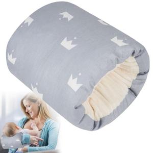 Baby Feeding Arm Pillow, Soft Cotton Bottle Nursing Arm Pillows for Newborn, Breastfeeding Pillows for More Support for Mom and Baby, Portable and Washable, Ergonomic Nursing Essentials(Grey Crown)