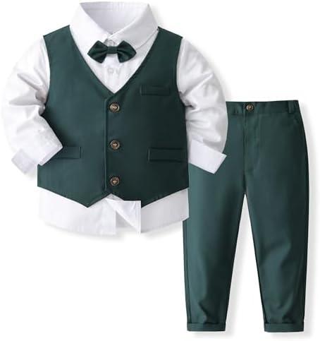 Boys 3Pcs Clothing Sets Long Sleeve Bowtie Shirts +Vest +Pants Casual Suit, Size 90