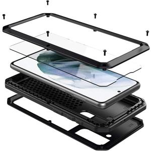 Marrkey for Galaxy S21 Case,Full Body Protective Cover Heavy Duty Shockproof Tough Armour Aluminum Alloy Metal Case with Silicone Built-in Screen Protector for Samsung Galaxy S21 6.2" - Black