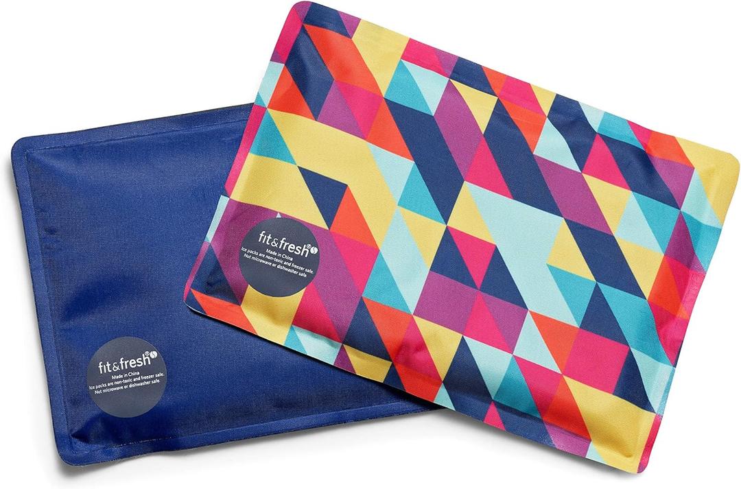 Cool Coolers by Fit & Fresh 2 Pack Soft Ice, Flexible Stretch Nylon Reusable Ice Packs for Lunch Boxes & Coolers, Prism & Cobalt (Standard)