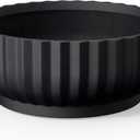 Kante Round Fulted Bowl Planter, 14.6 Inch Dia Large Concrete Flower Pots with Drainage Hole and Rubber Plug, Suitable for for Indoor Outdoor Plants, Home, Patio, Garden, Black