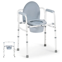Bedside Commode Chair with Bucket for Seniors, Portable Extra Wide Commode Seat for Toilet, Folding Steel Chair with 5 Adjustable Heights, 350 Pound Support Capacity, 7.5 Qt. Bucket