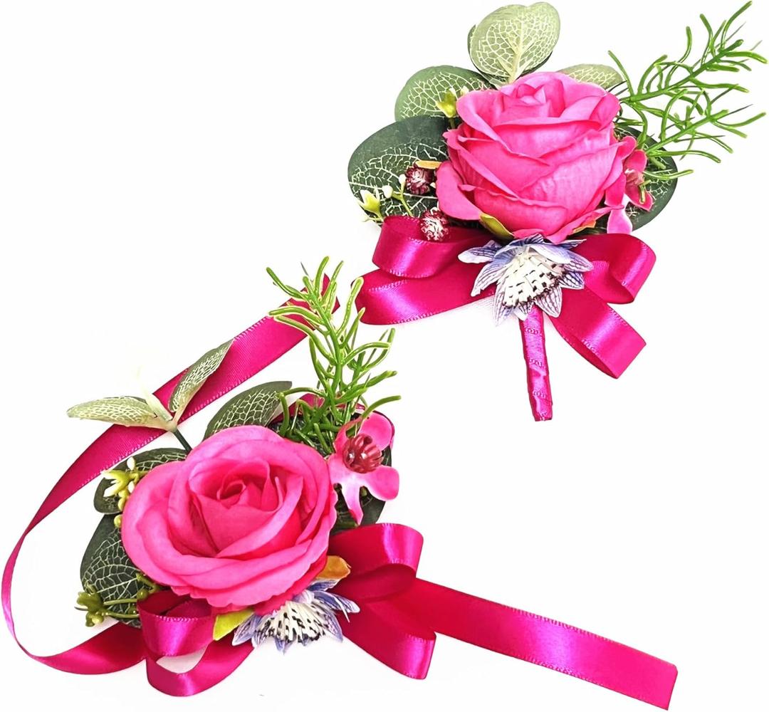 Prom Calla LilyRose Corsage and Boutonniere Set Artificial Rose Wedding Corsage Flowers Prom Party Suit Decoration (Pink)