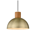 ELYONA Vintage Pendant Light Fixtures, 12” Brushed Brass Hammered Metal & Rubber Wood Industrial Dome Hanging Lamp, Antique Gold Kitchen Pendant Light for Island, Farmhouse, Sink, Dining Room, Hallway