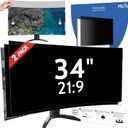 [2 Pack] 34 Inch Privacy Screen for Computer Curved Monitor 21:9 Aspect Ratio, Eye Protection Anti Blue Light Glare Shield, 34inch Removable Black Blackout Anti Spy Desktop Security Private Filter