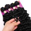 Deep Wave Bundles Synthetic Hair Quick Weave Bundle Curly High Temperature Fiber Hair Extensions for Women Black Color 20 Inches 4Pieces (Color 1B#)