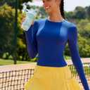 RUNNING GIRL Long Sleeve Yoga Shirts for Women, Soft Fitted Seamless Stretchy Casual Crew Neck Athletic Basic Shirt (M)