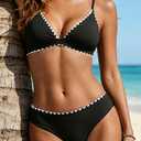 Yonique Womens Push Up Bikini Set - Two Piece Swimsuit V Neck Crisscross Back Bathing Suit 2025 Swimwear (Black, S)