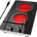 2 Burner Electric Cooktop 120V, 1800W Radiant Electric Stove Top with Countertop & Built-in Design, 12 inch Knob Control Ceramic Cooktop with Safety Lock, 9 Level Power, 99 Min Timer - Plug in