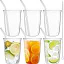4 Piece Drinking Glasses, 16 Oz Clear Water Glass Set with Straws, Lead-free Highball Glass Cup Kitchen Glassware for Juice, Beverage, Cocktail, Ice Tea, Coffee, Soda