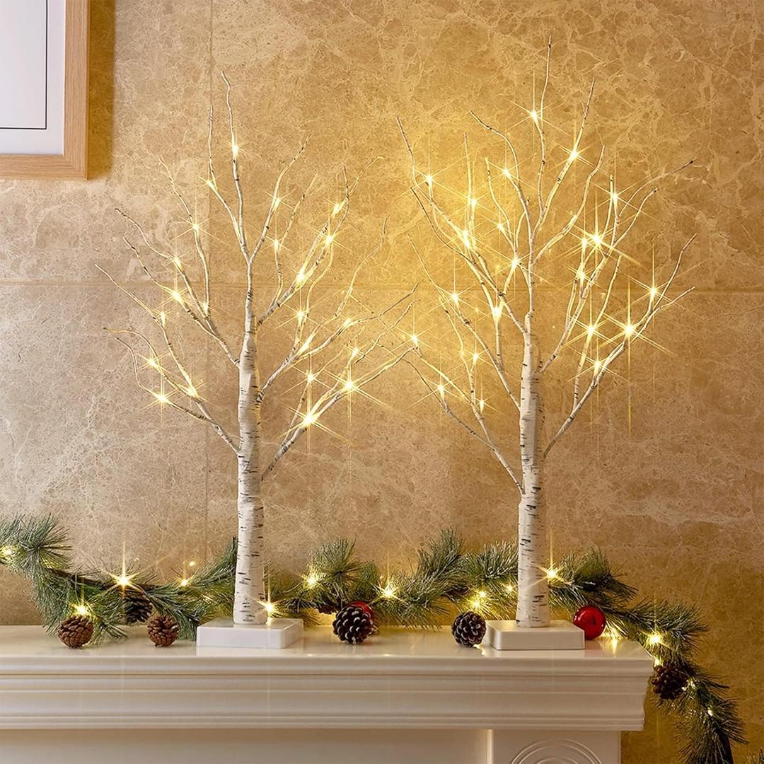 Only 1 EAMBRITE Lighted Birch Tree Home Decor, Christmas Decorations Indoor 1 Pack 24 LED Light Up Tabletop Mini Small Artificial White Trees Lamp with Lights