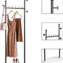 DR.IRON Black Clothing Racks with Marble Base Modern Coat Racks Freestanding Black Clothes Rack with Shelves for Bedroom Heavy Duty Garment Racks in Hallway, Entryway