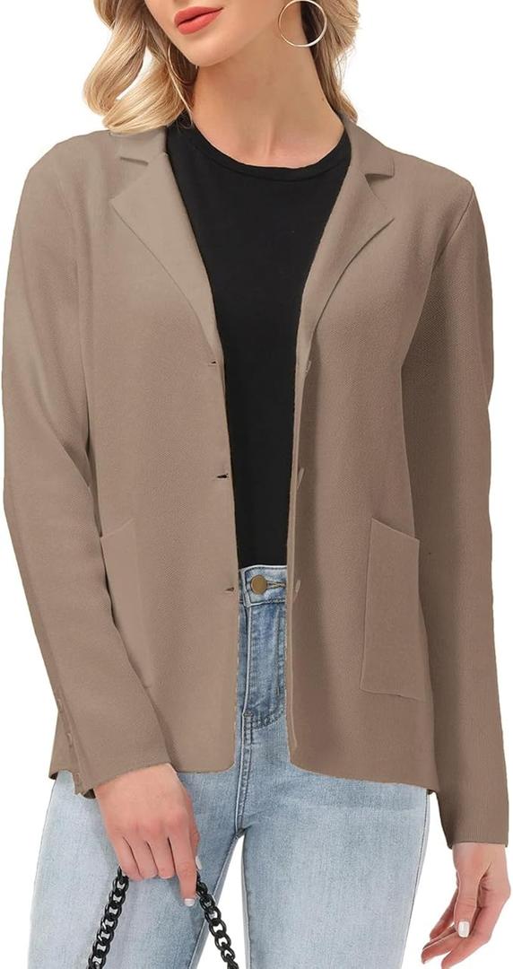 Women's Long Sleeve Casual Blazer Work Office Bussiness Jacket with Pocket S