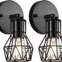 Industrial Hardwired Wall Sconces Set of Two, Small Farmhouse Wire Cage Wall Lighting Sconce, Wall Lights for Living Room Bedroom Bathroom Hallway