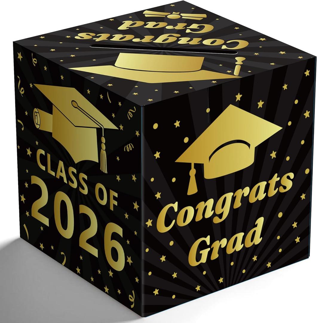 2 x OHOME Graduation Decorations 2026 - Black Gold Graduation Card Box for Graduation Decorations Class of 2026 - Graduation Party Decorations Decor Supplies Favors,Graduation Centerpieces 2026