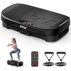 HTM Vibration Plate Exercise Machine, 9 Modes & 120 Speeds, Body Shake Plate with Resistance Bands Slot & Remote Control, Shake Board for Weight Loss Fat Burner Home Fitness Workout