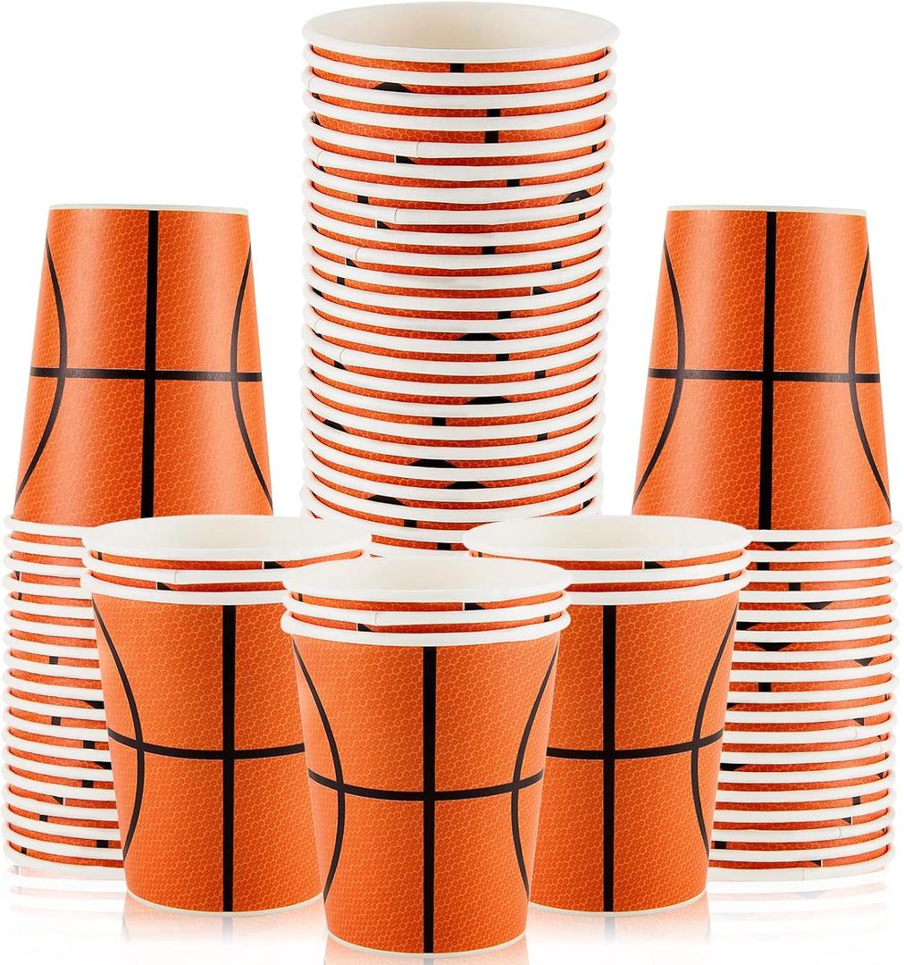 Cunhill 36 Pcs 9 oz Basketball Party Paper Cups Party Supplies Disposable Paper Drinking Cups for Birthday Decorations Sport Picnics