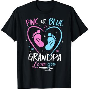 Baby Gender Reveal Grandpa Pink Or Blue Grandpa Loves You T-Shirt, Large