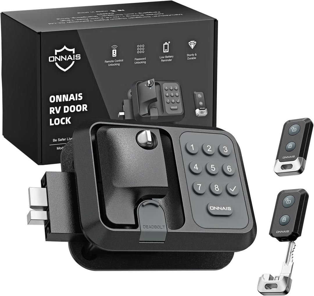 ONNAIS Full Metal RV Keyless Entry Door Lock with Password & Remote, Fits Most Trailers and 5th Wheels, Ideal Gifts for RV Owners
