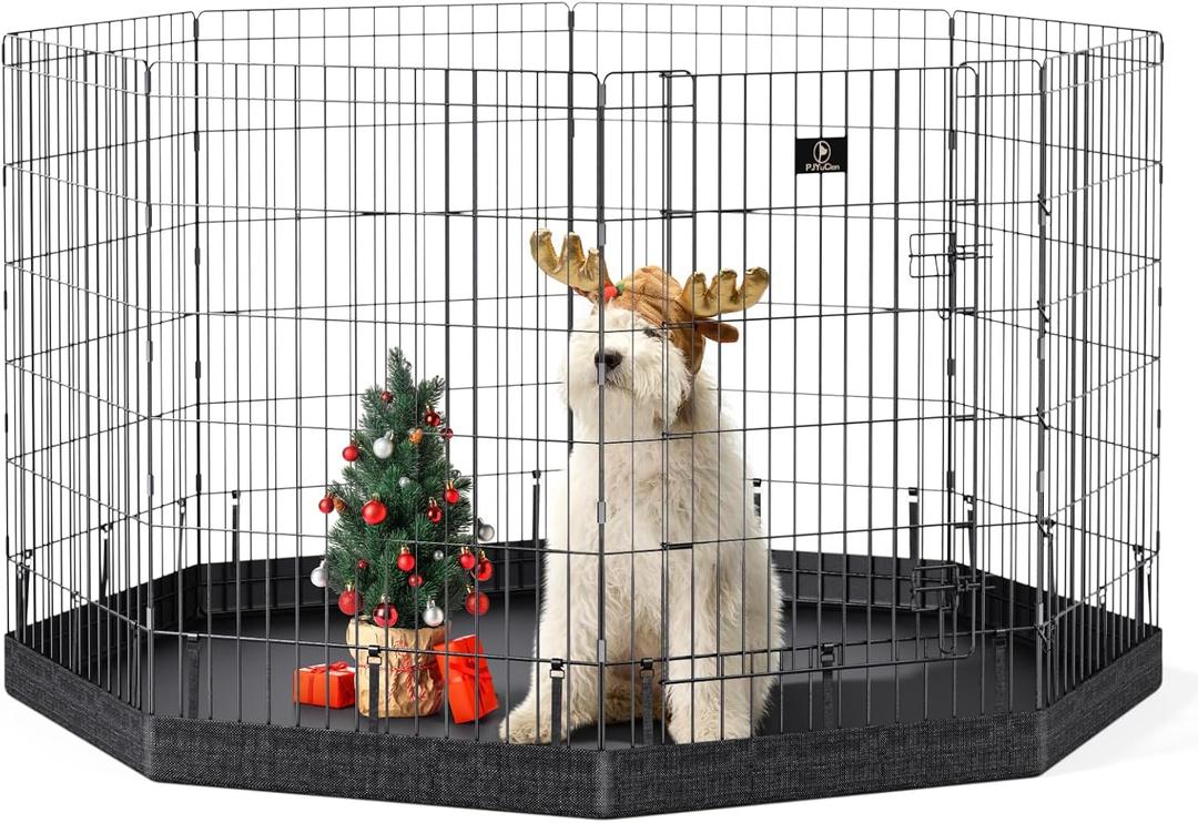 PJYuCien Dog Playpen, 8 Panels 36H Dog Pens Indoor with Bottom Pad, Metal Foldable Pet Puppy Exercise Fence Crate Kennel, Better for Medium Animals,Black (36"H)