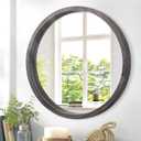 JJUUYOU Circle Wall Mirror 16 Inch Wooden Round Wall Mirror for Bathroom Vanity Gray Circular Mirror Washroom Wall Mounted Wood Frame Make up Mirror for Living Room Bedroom Dorm
