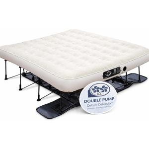 Ivation EZ-Bed (King) Inflatable Air Mattress with Frame & Rolling Case, Built-in Deflate Defender Dual Pump Technology - 3 Min Self Inflate/Deflae Raised Blow up Bed on Legs, Premium Coil Design (White)