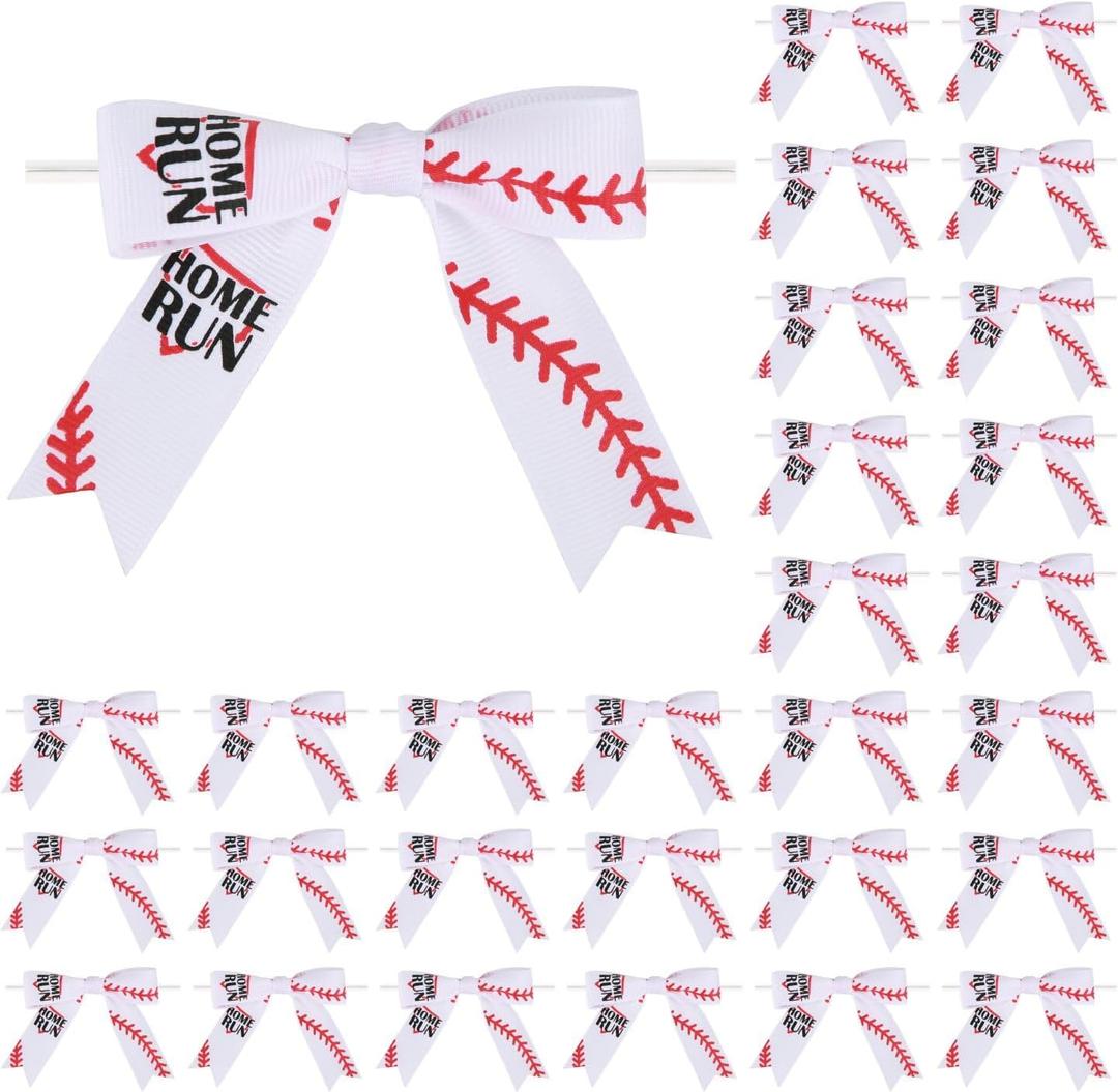 30 Pcs Baseball Printed Ribbon Bows 3 Inch Twist Tie Crafts Small Bows for Gift Wrapping, Baby Shower,Wedding, Party Favors, Cake Pops,Treat Bags (Baseball)